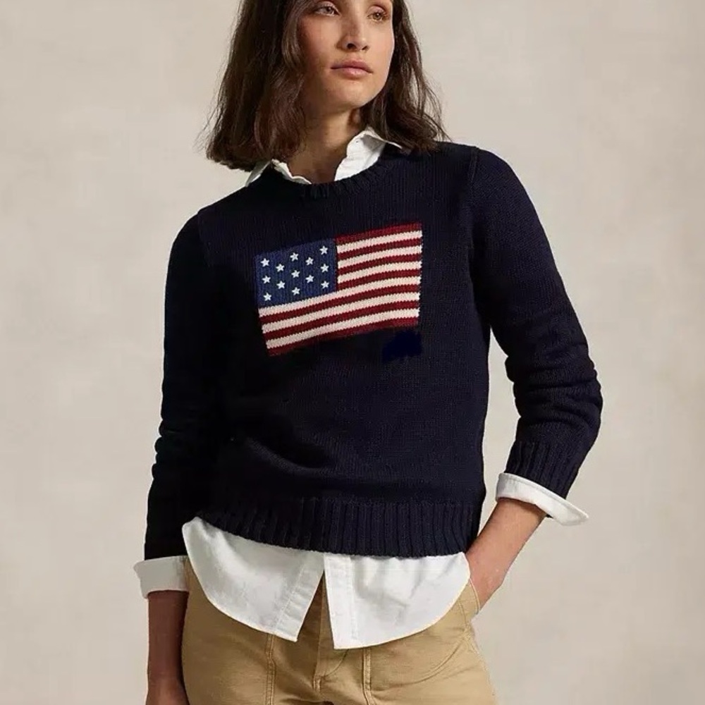 The Limited Navy Crewneck Sweater with American Flag Patch